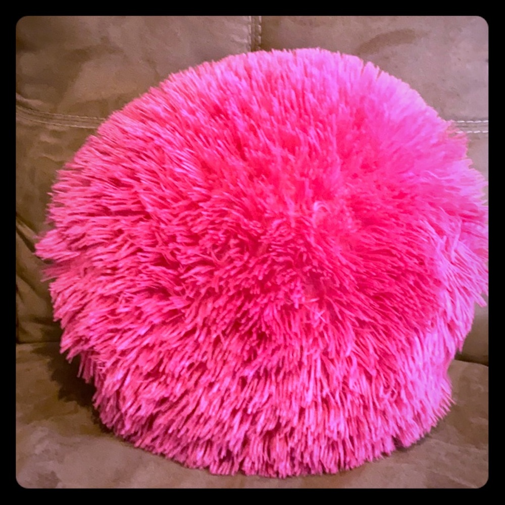 Girls hot pink round fuzzy pillow